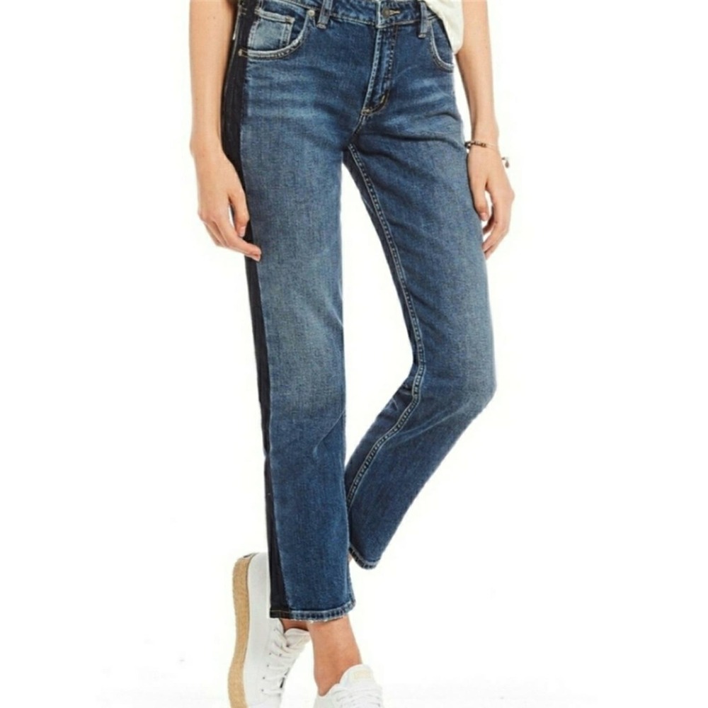 Silver Jeans Vintage Slim Ankle Length Medium Wash Navy Side Stripe Size 29